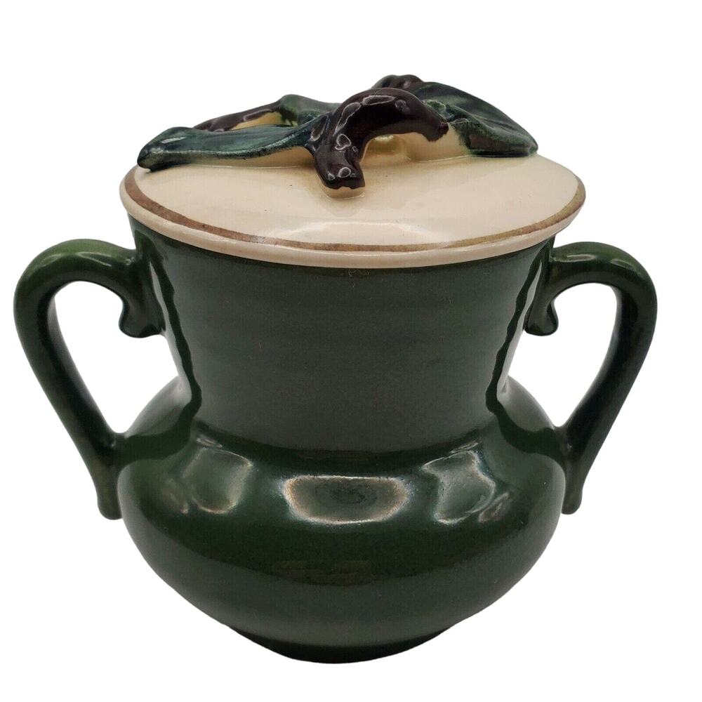 Red Wing Pottery Sugar Bowl Lid Normandy Pattern Forest Green MCM Vintage Dish